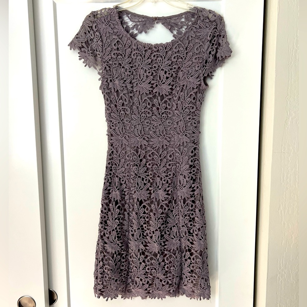 Keyhole cocktail dress, lavender crochet